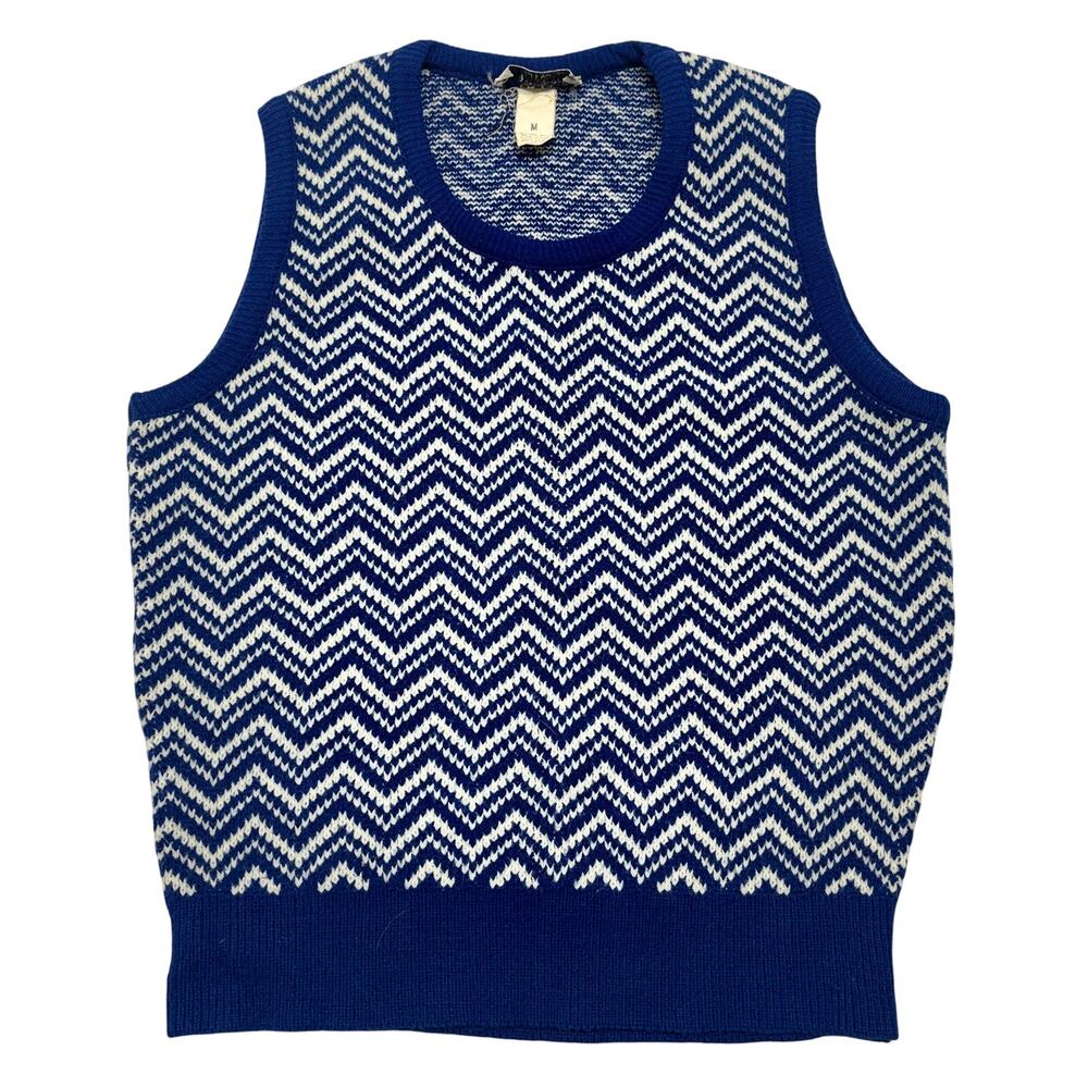 Heritage Sweater Vest Womens Medium Blue Chevron Knit Acrylic Orlon Made in USA